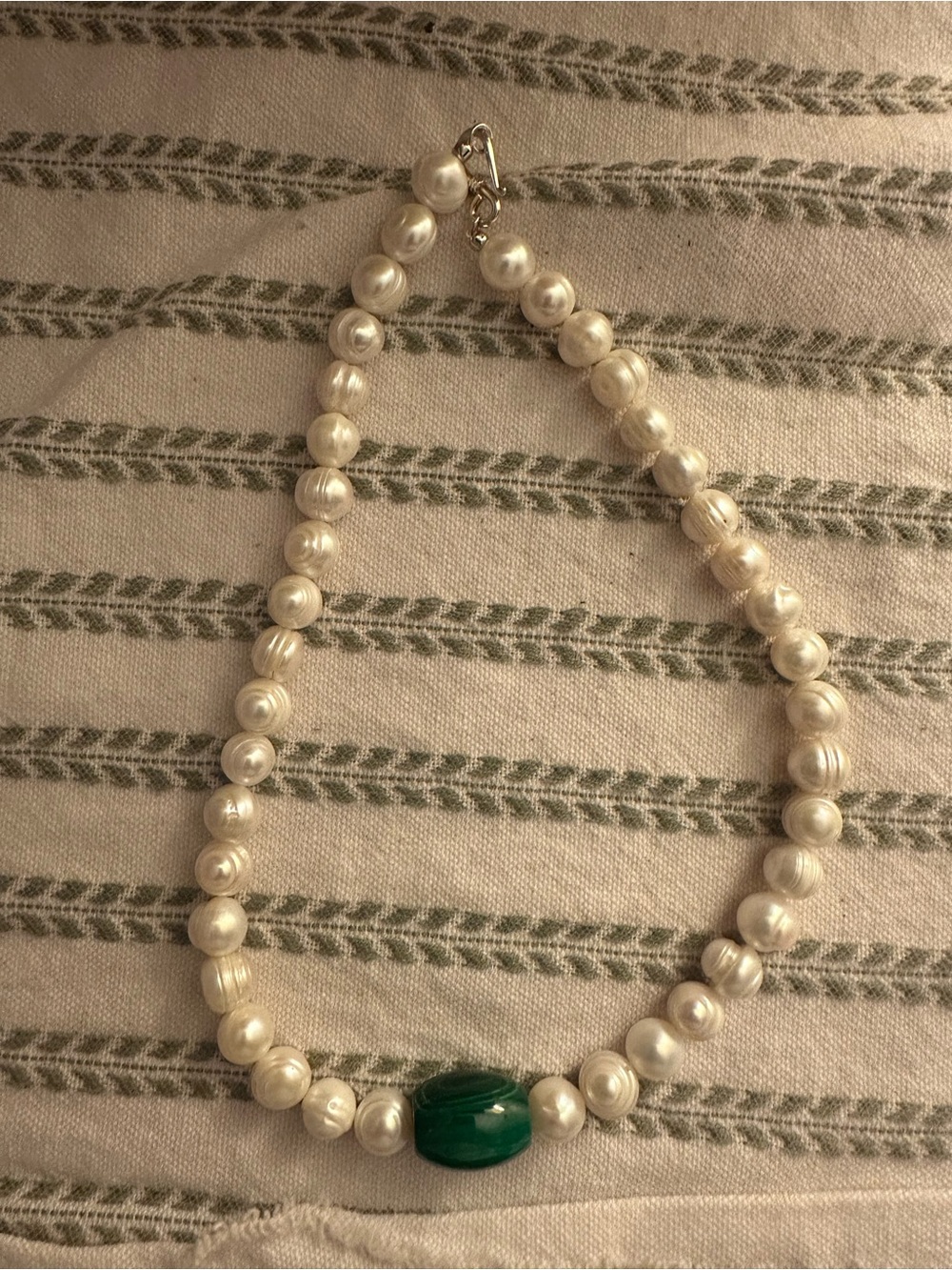 Pearl Necklace with Green Accent Bead - Women Jewelry